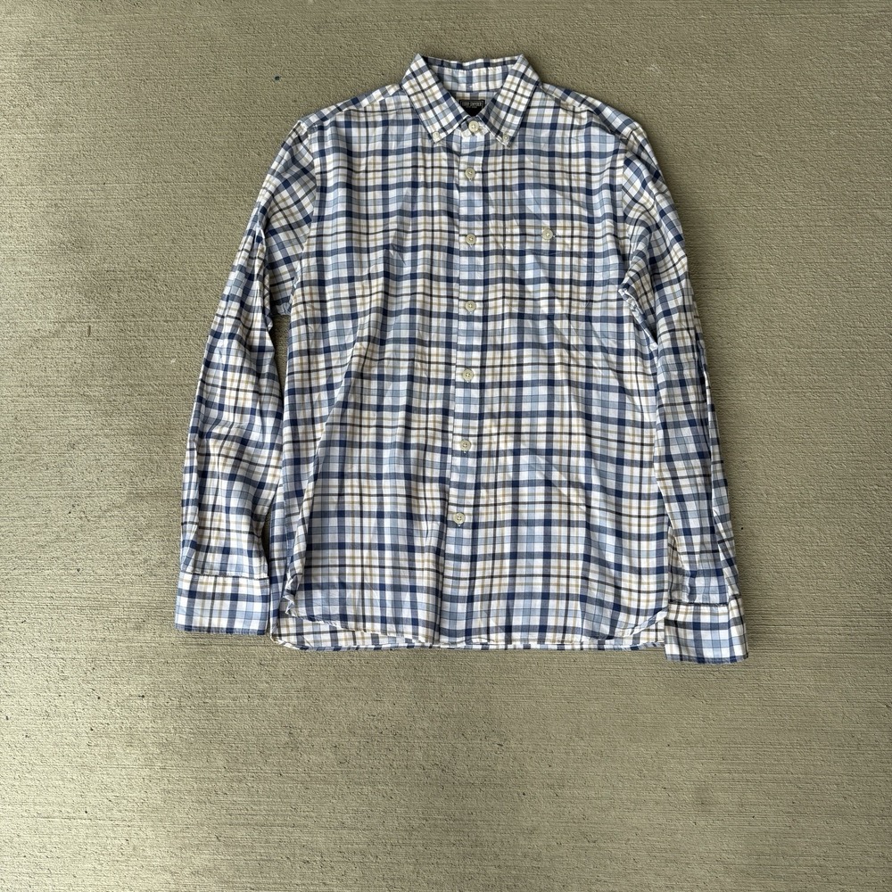 Todd Snyder Plaid Button-Down Shirt Blue Tan White Men's Size M Made in Portugal